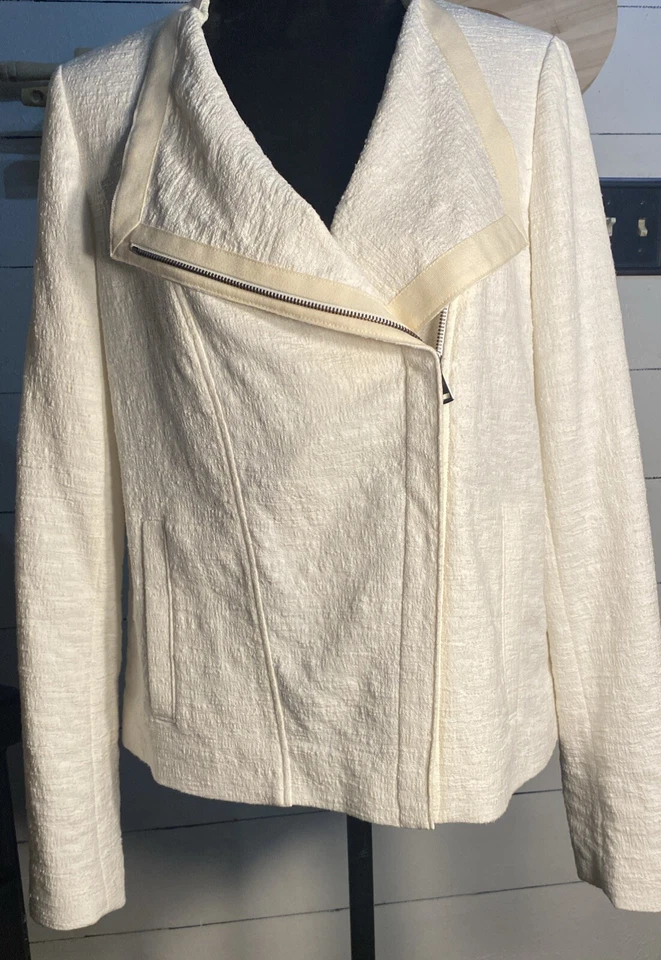 Blazer de diseñador Vince, algodón elástico, cremallera frontal adelgazante asimétrico totalmente forrado, Foto 2 de 4