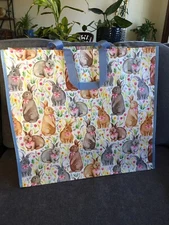 Easter Spring Bunny Rabbits Floral Flowers Gift Reusable Tote Homegoods Bag New