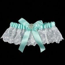 NEW GARTER BELT Mint SATIN  Rhinestone DESIGN in BOW, GA165  One Size Reg 