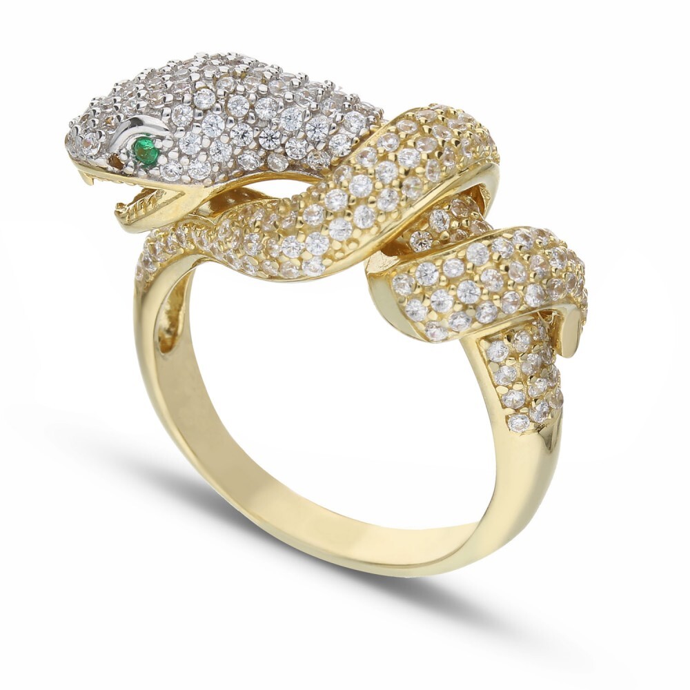Anello Serpente In Oro Bianco 18 Kt E Cubic Verde Smeraldo - Foto 5