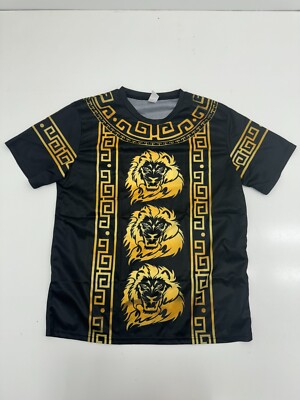 Shein Black Gold Lion Graphic Print Short Sleeve Shirt Mens Size
