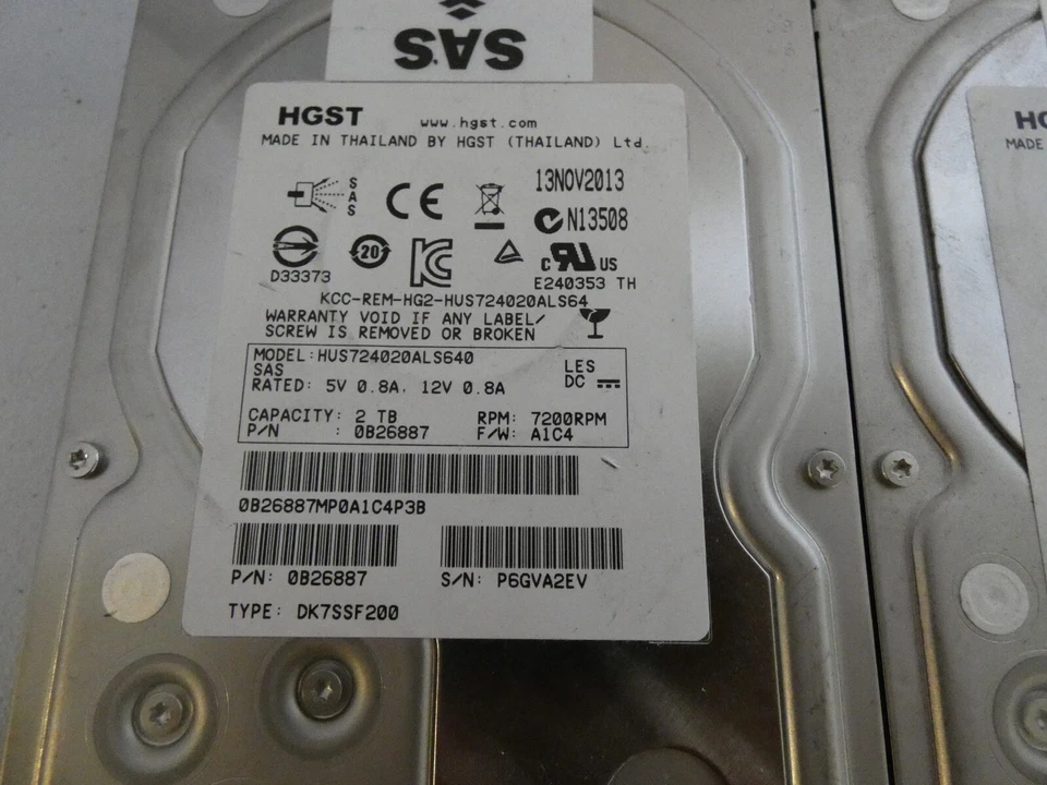 3 HGST Ultrastar 2Tb 7.2K SAS 6Gbps 3.5" Hard Drive HUS724020ALS640 0B26887 Lot - Image 3 of 3