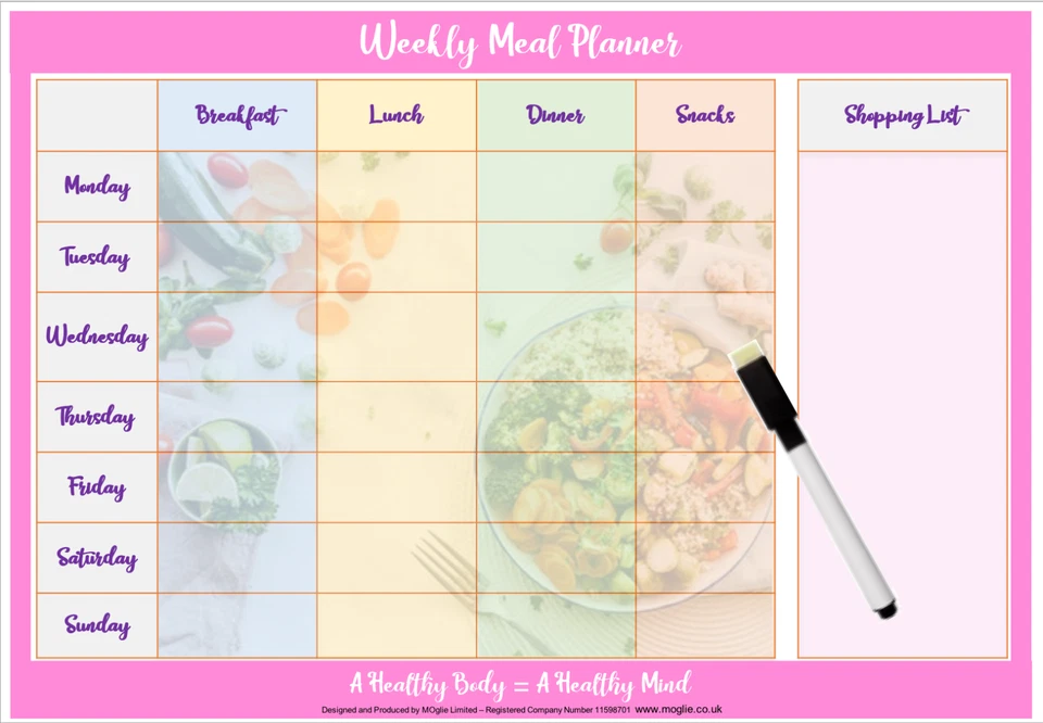 Weekly Meal Planner PIC A4 - Home Family Food Planner Shopping List Reusable - Image 3 of 4