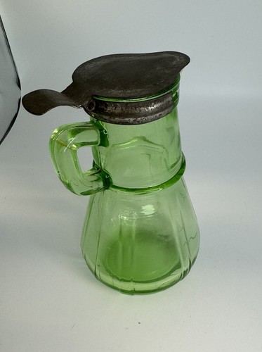 Vintage Glass Syrup Milk Cream Dispenser Mid Century Green Free Shipping USA - Picture 2 of 5