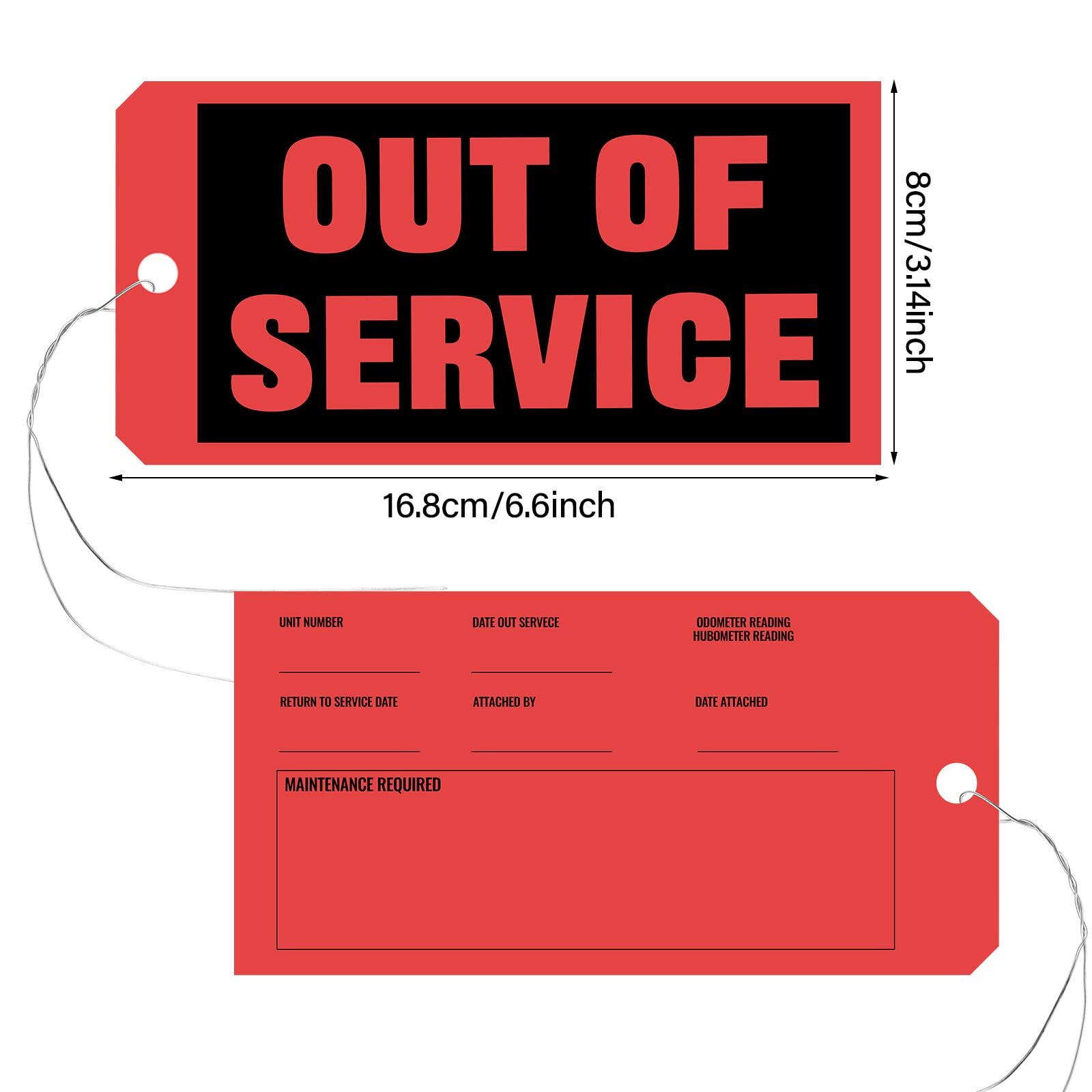 50PCS Red Out of Service Tags with String for Maintenance Repair Equipment