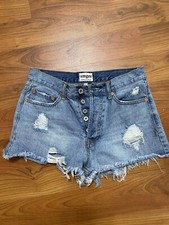 UMGEE denim distressed raw frayed hem blue jean shorts button fly size 28