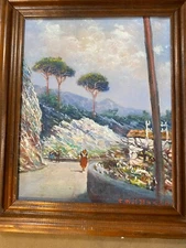 Fernando del Basso (1887 - 1971) "European Street Scene" Oil Painting #2- Framed