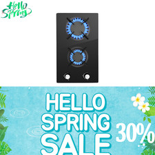 30 cm Gas Cooktop Black Tempered Glass 2 Burners Built-in Hob NG/LPG Convertible