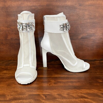 Karl Lagerfeld Paris Blayze White Peep Toe Bootie Glam Chic Night- Out Party 8