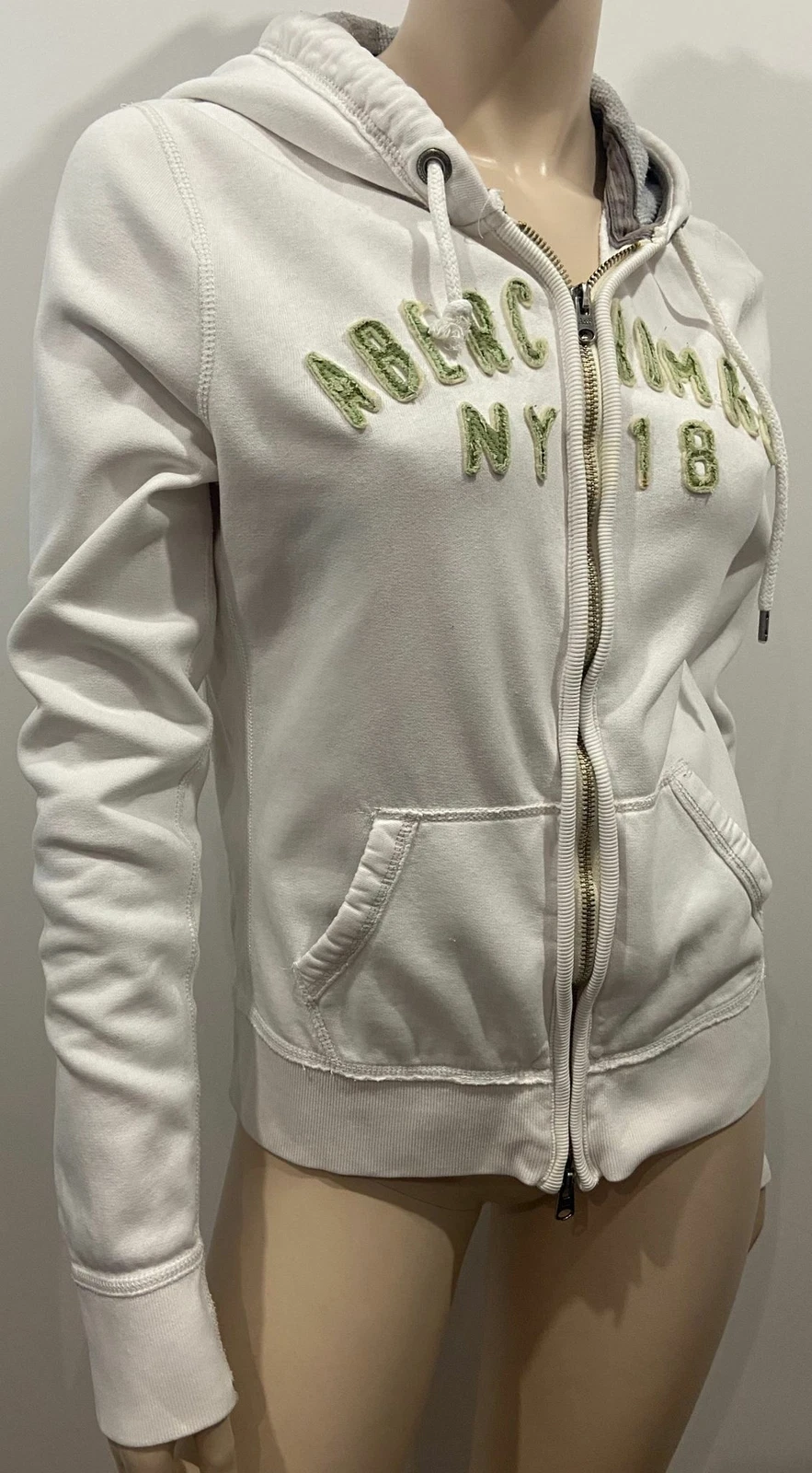 ABERCROMBIE & FITCH White Cotton Zip Fastened Long Sleeve Hoodie Sweater Top L