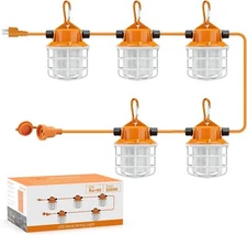 50FT String Lights 75W LED Industrial 7500LM for Temporary Work with 5 Bulbs