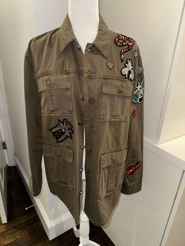 Nueva Chaqueta Cinq A Sept Para Mujer Embellecida Bordada Estrás Verde Grande - Imagen 2 de 9