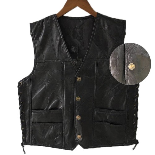Leather Punk Vest Waistcoat Vest Top Motorcycle Jackets Coat Plus Size Blac.AU