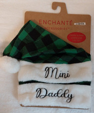 ENCHANTE ACCESSORIES GREEN BLACK PLAID DADDY  MINI SANTA HAT 2 PC SET BRAND NEW