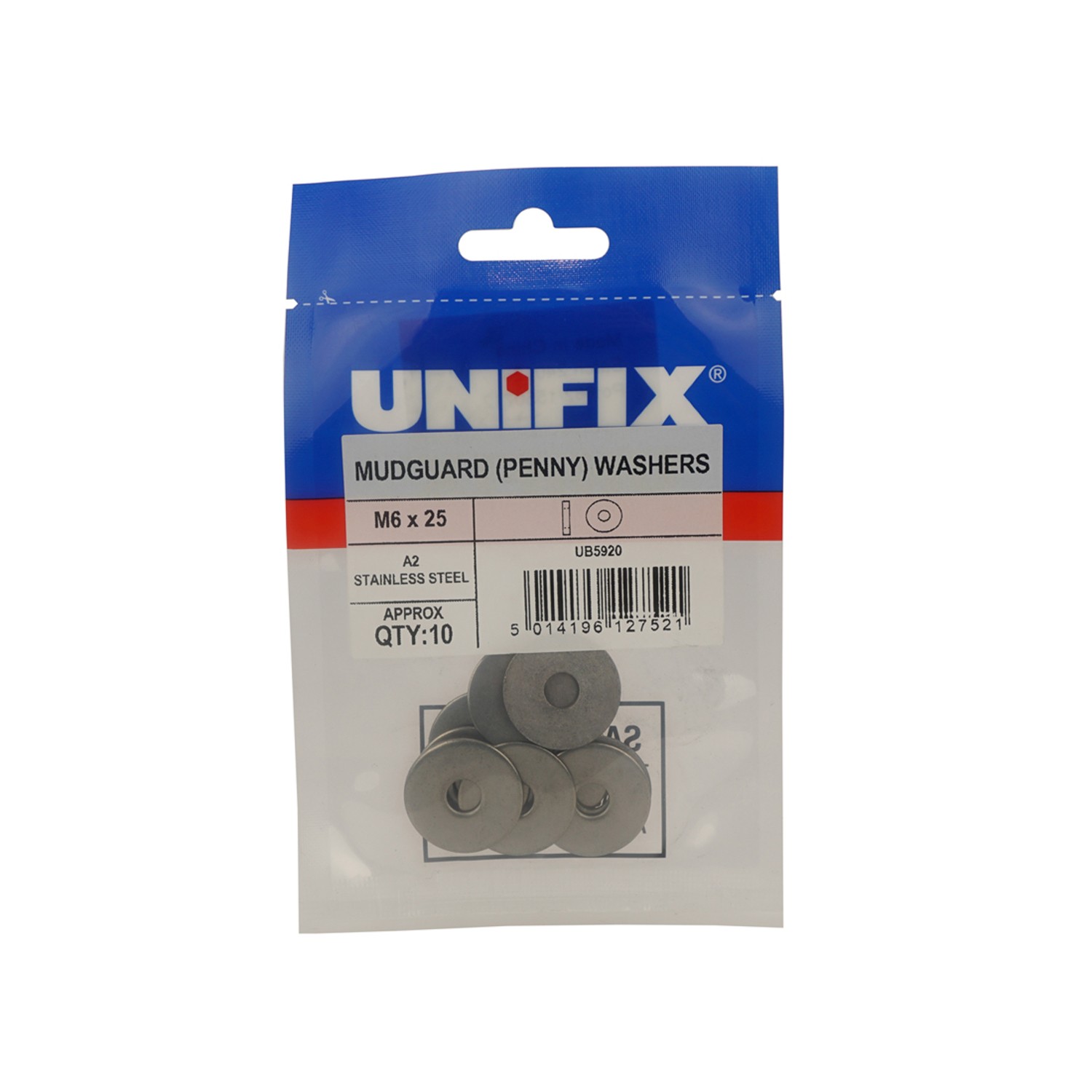 Unifix A2-304 Mudguard Washers M6 x 25 x 1.5 - Bag of 10 - Box of 50