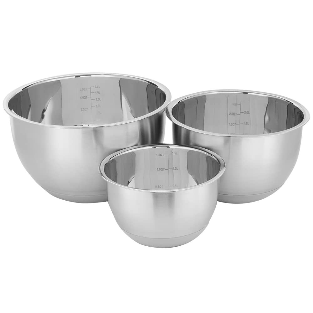 Home Basics 3-Piece Non-Slip Stainless Steel Mixing Bowl Set