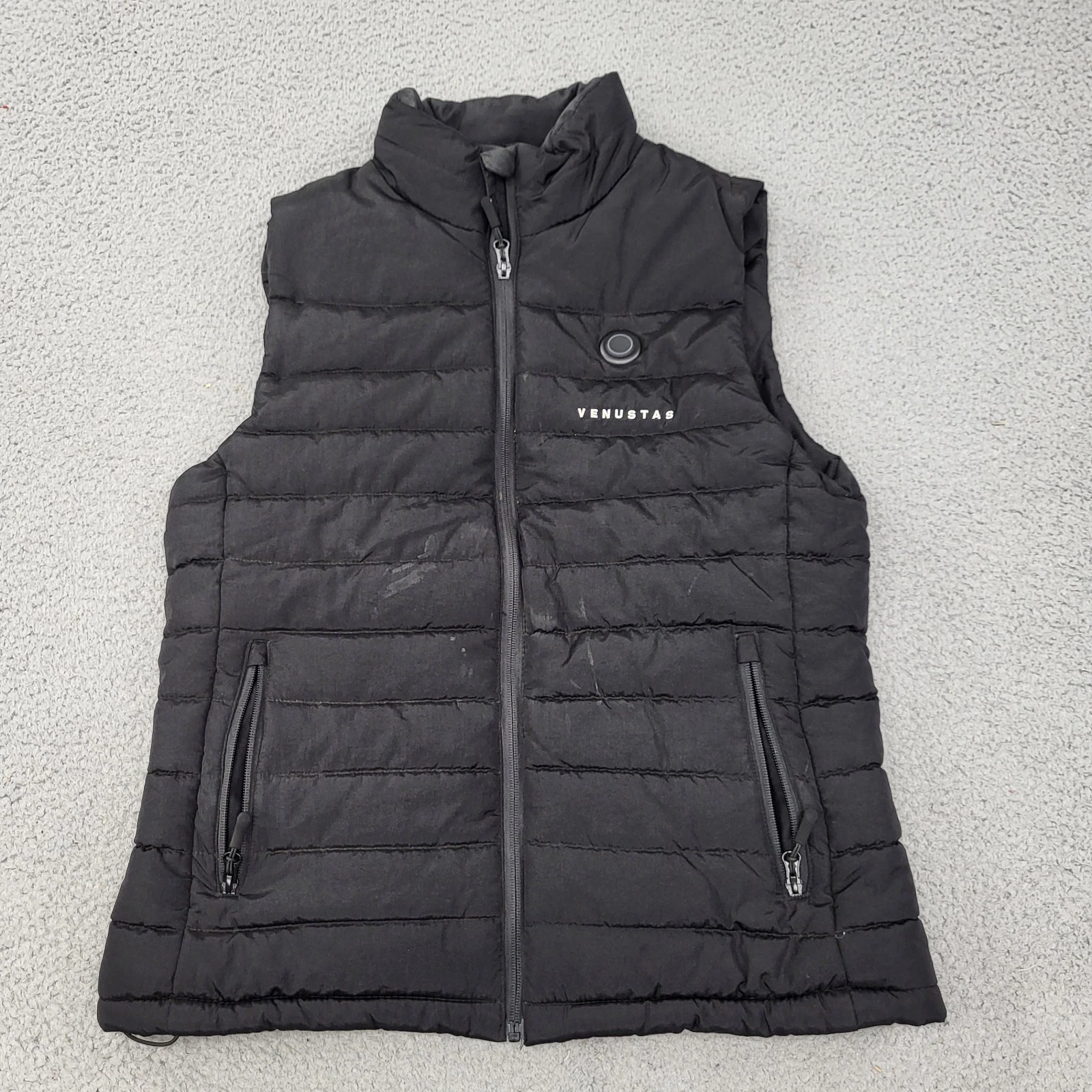 Venustas Heated Puffer Vest Mens Medium Nylon Mock Neck Black Full Zip Pockets