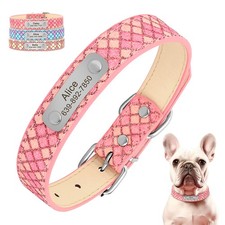 Personalized Dog Collar with Custom Engraved Name Bling Sparkly PU Leather S-XL