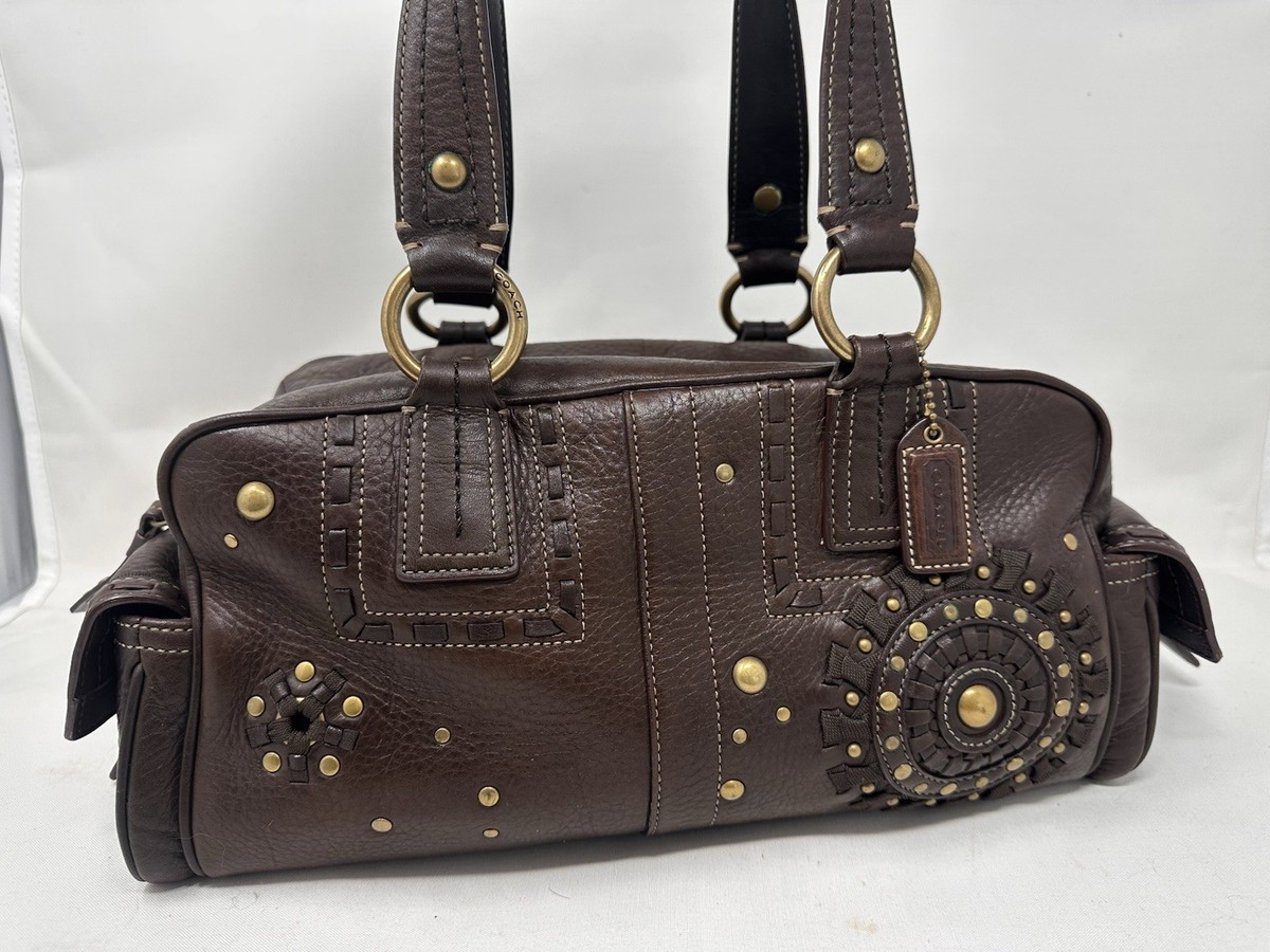 バッグ COACH soho handbag leather studs y2k RARE Y2K Coach Soho Mia Brown Studded Leather Shoulder Bag Satchel