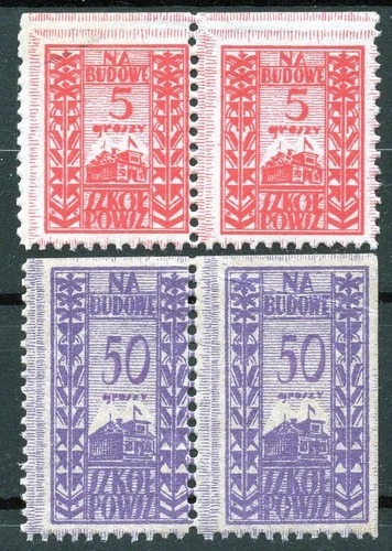 Poland – 5 gr. & 50 gr. pairs “Na Budowe Szkol Powsz.(echnych) - Labels