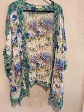 Umgee Mixed Floral Print Short Sleeve Open Front Kimono Cottage Core S/M