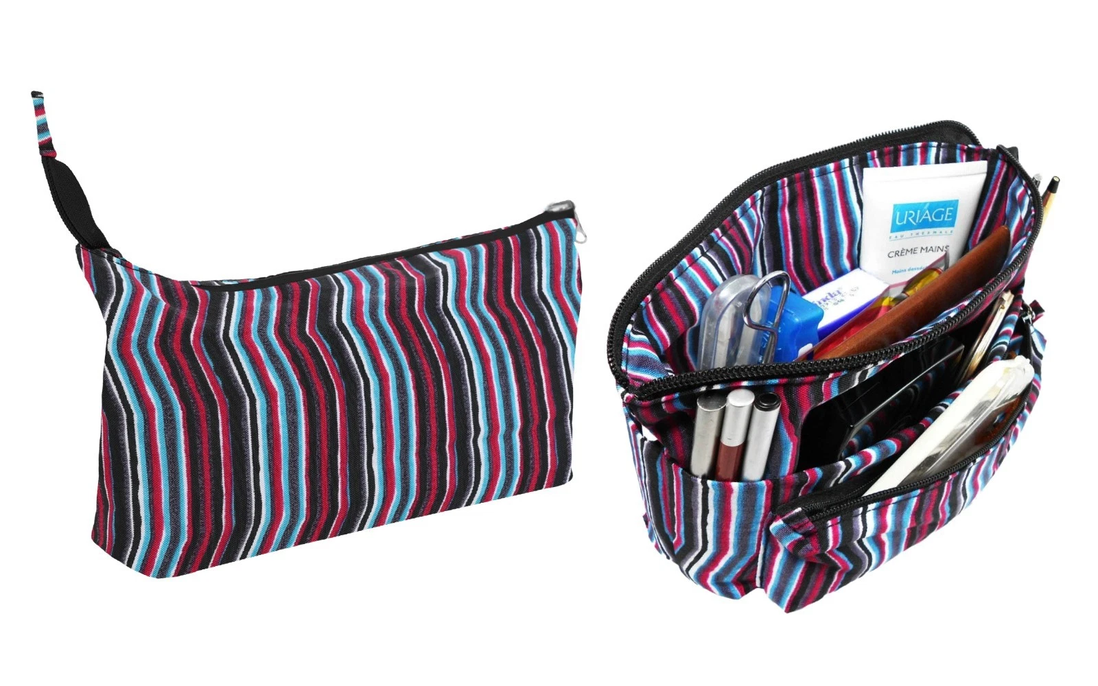Medium Reversible Organizer Tidy Pouch Travel Cosmetic Insert Makeup Bag Stripes