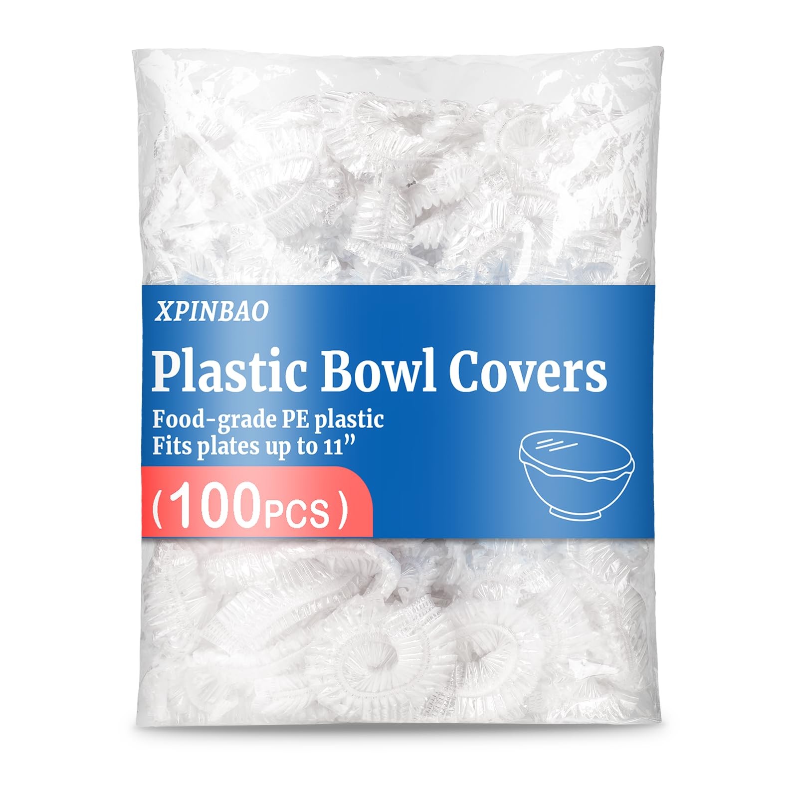100pcs Plastic Bowl Covers,Elastic Reusable Food Covers,Shower Large, ‎clear