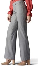 Ann Taylor Gray Herringbone Pleated Straight-Leg Dress Pants Zip 4