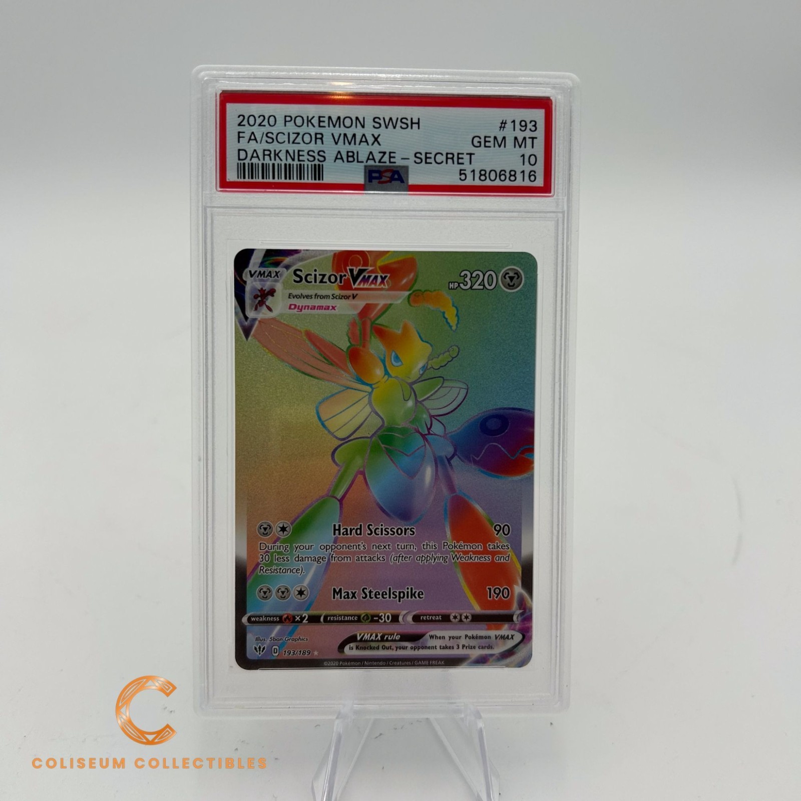 Pokemon Scizor Darkness Ablaze Secret VMAX SWSH #193 PSA 10 Graded Trading Card