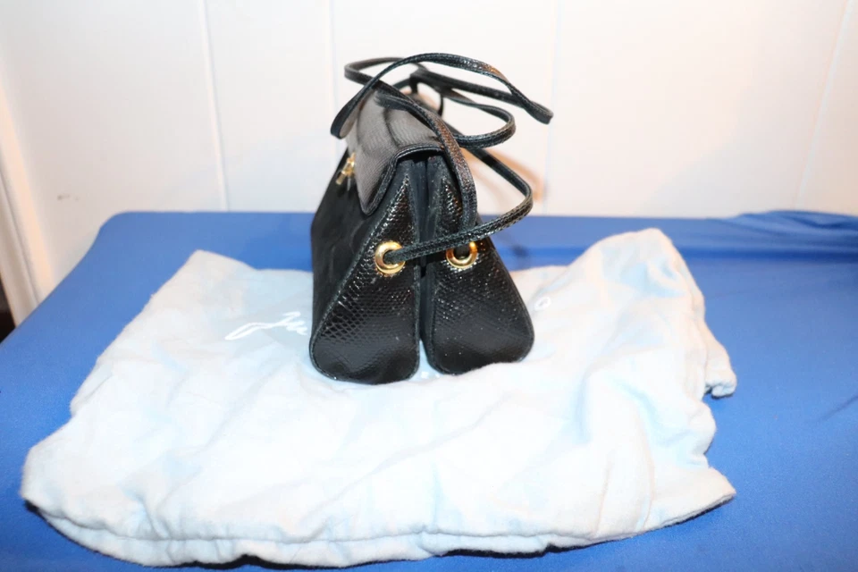 Cartera sin asas JUDITH LEIBER vintage auténtica NEGRA lagarto y gamuza Foto 2 de 4
