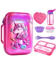 Juego de bolsa de almuerzo para niñas - Kit 3D Unicornio Bento para suministros de almuerzo escolar para niños pequeños