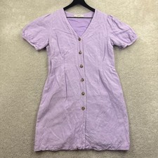 Ann Taylor LOFT Dress Womens Size 10 Purple Linen Short Sleeve Button A Line