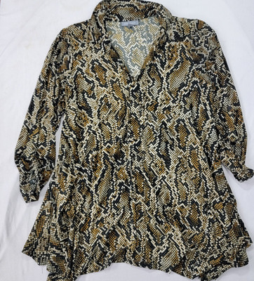 Essentials Women's Pullover Top Shirt Brown Black Gold Snake Print Size 0X