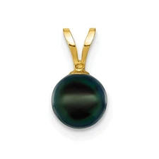 14k Yellow Gold 6-7mm Black Round Akoya Saltwater Cultured Pearl Pendant 0.1 g