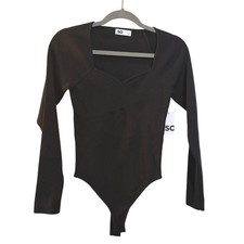 SO Long Sleeve Vneck Sweater Bodysuit Womens L Black Ribbed Knit JG43S768RS