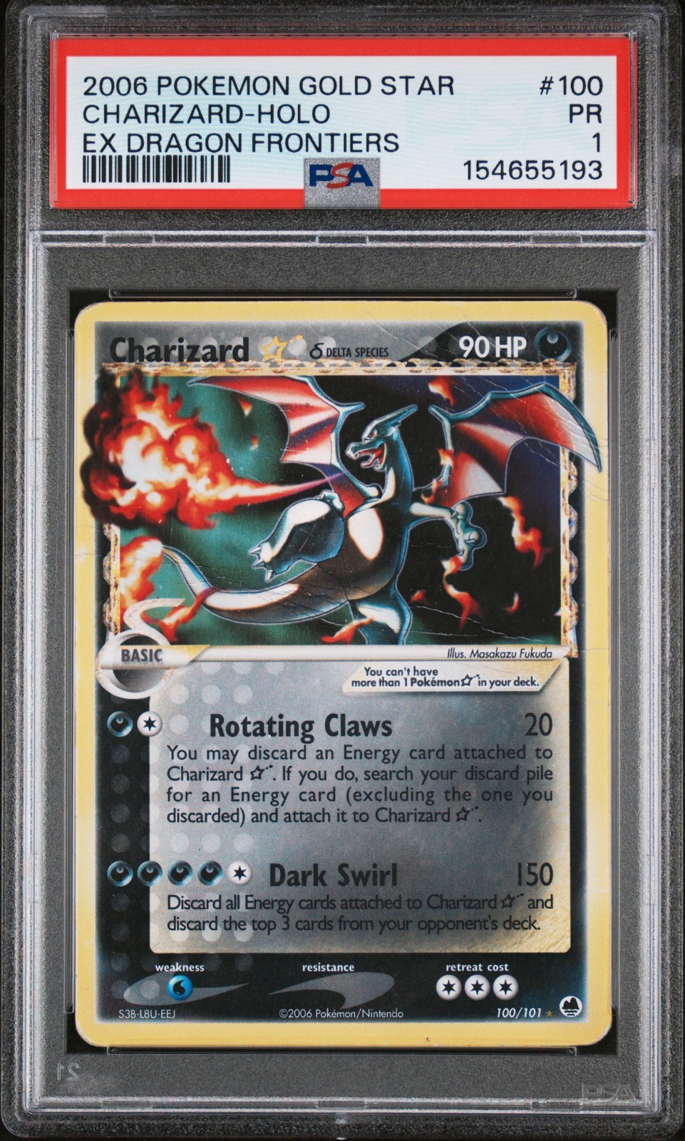 2006 Pokemon Charizard Gold Star Holo EX Dragon Frontiers 100/101 PSA 1