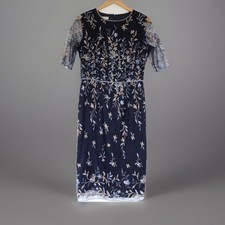 Monsoon Evening Dress Womens UK 12 Navy Blue Lace Cocktail Wedding Occasion MOB