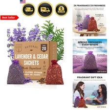 Natural Cedar Lavender Sachet Pack 20 with Hanger Hooks for Clothes Storage
