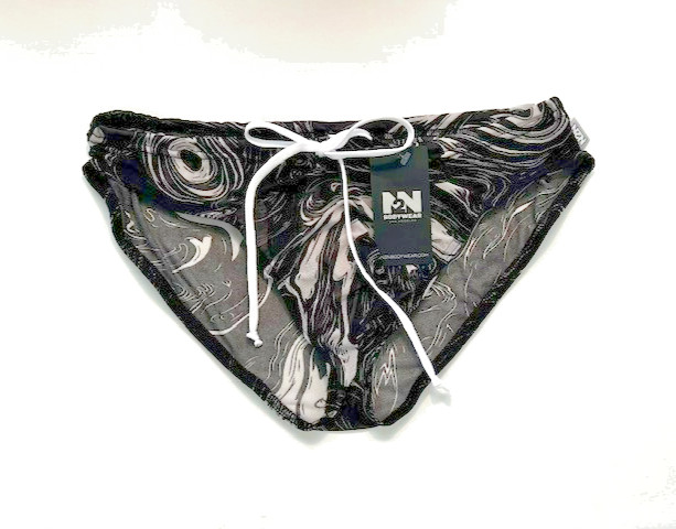 N2N Bodywear Size M Catalina XXX Sheer Swim Brief - Black Marble/White