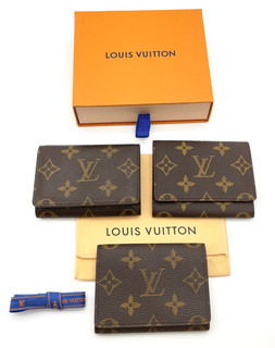 Auth Louis Vuitton Monogram Enveloppe Carte de Visite Card Case 3pcsWBox i050454