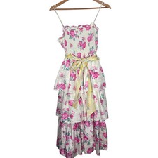 LoveShackFancy Elise M Smocked Tiered Dress Womens Target Floral Ivory Pink