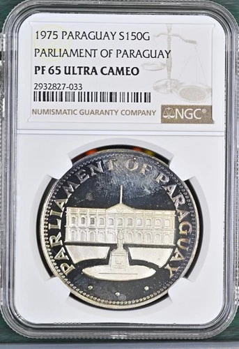 1975 Paraguay 150 Guaranies - Parliament Building PF65 UC NGC Proof Silver Coin