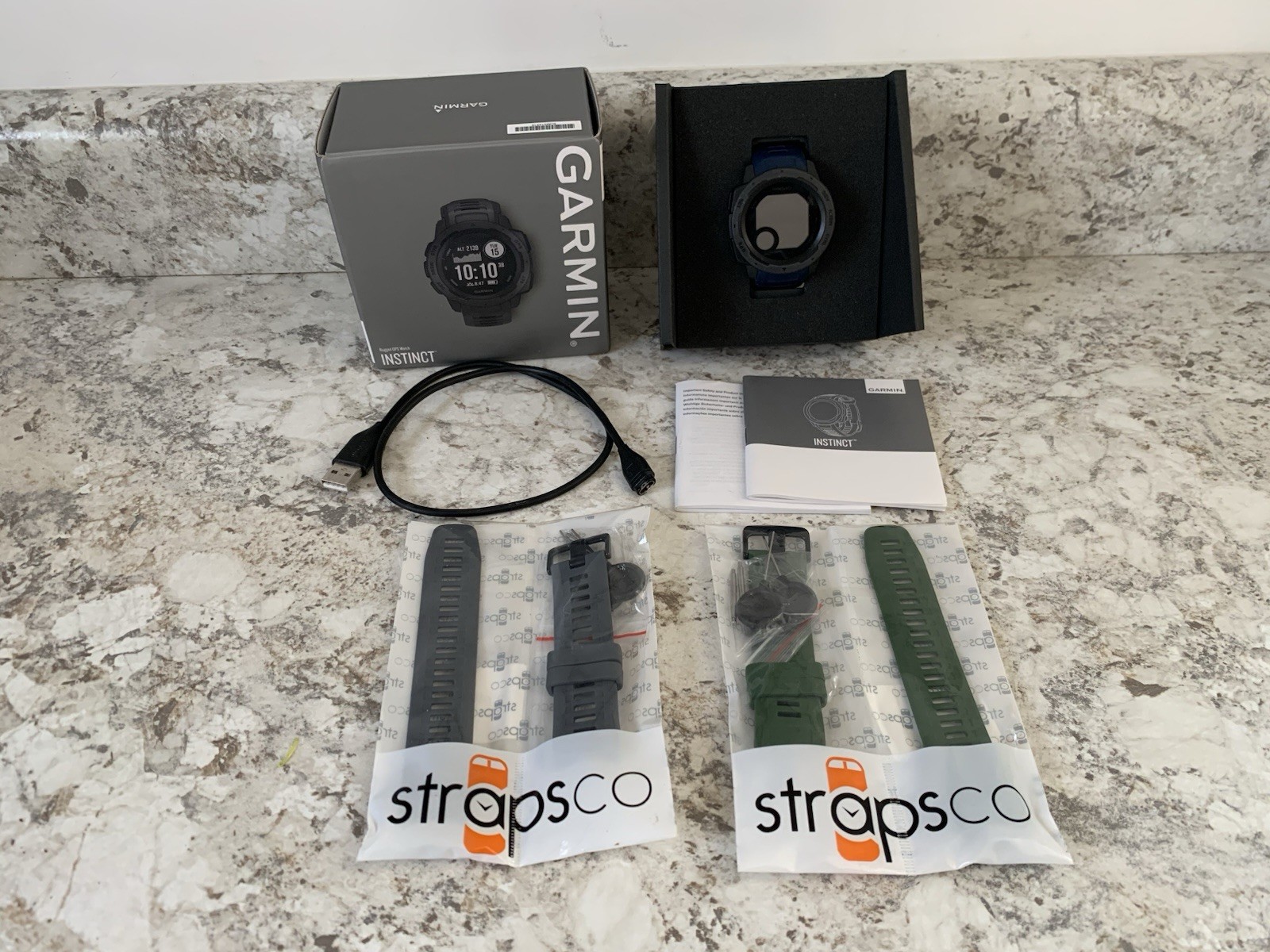 Garmin Instinct Rugged 45mm GPS Smartwatch - Graphite with Charger & 2 Extra Bands-image