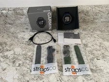Garmin Instinct Rugged GPS Smart Watch - Graphite w Charger & 2 New Bands 45 mm