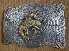 Nocona Silver Gold Bronc Rider Men s Belt Buckle