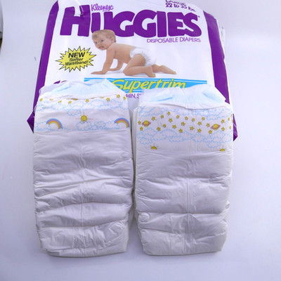 TWO Vintage Huggies Large plastic backed diapers 1987