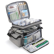 Medicine Organizer with Adjustable Divider, Double-Layer Compact, Grey