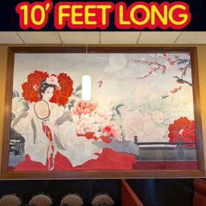 10FT Vintage Chinoiserie Chinese Woman Lady Vinyl Canvas Wall Panel Mural Art