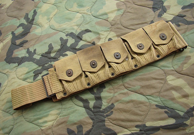  Original WWI US Army M1910 Mills 10 Pocket Cartridge Ammo Belt Khaki Pat 1907