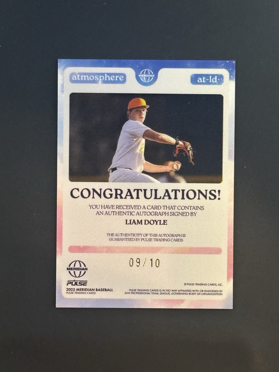 LIAM DOYLE 2025 Pulse Atmosphere Tennessee Baseball AUTO #9/10